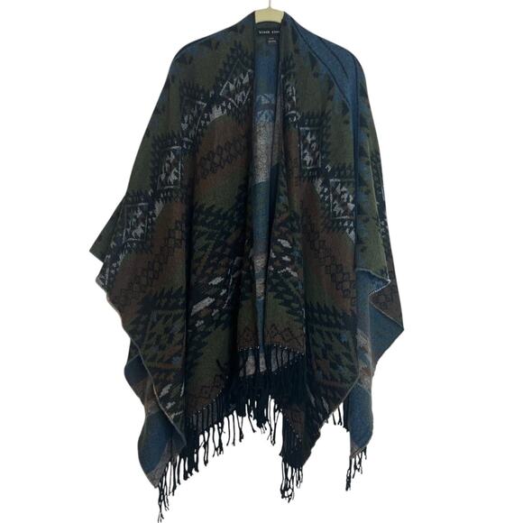 Black Rivet Womens Southwestern Fringe Shawl Wrap One Size Green Blue Brown - Picture 1 of 4